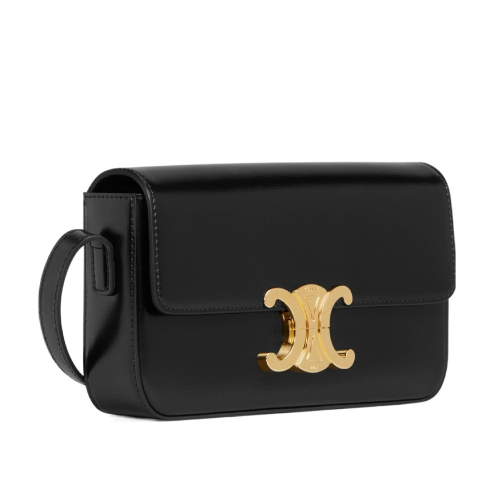Celine Black Calfskin Leather Triomphe Claude Shoulder Bag - Picture 5 of 10